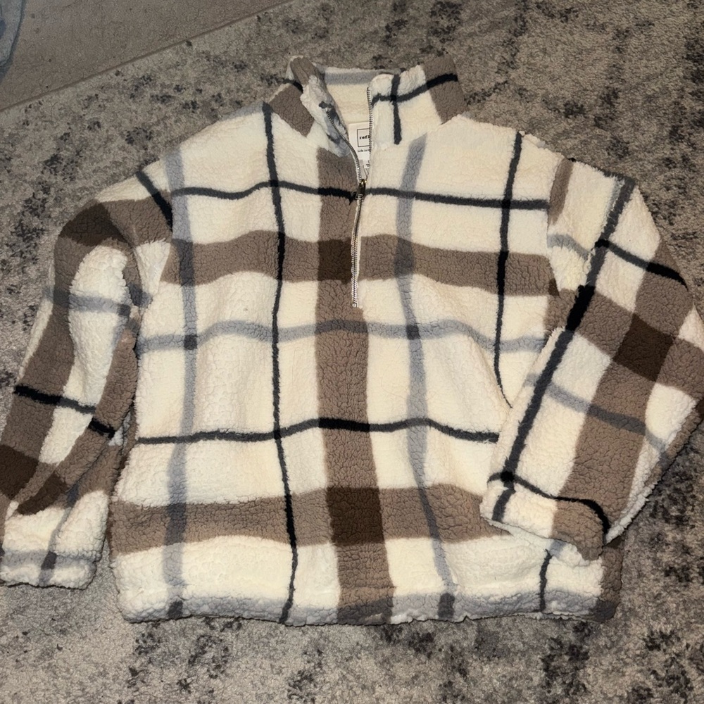 Reflex Cream and Brown Sherpa Zip-Up